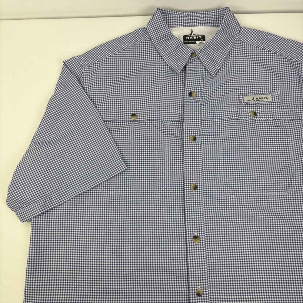 Habit Mens Patriot Blue Seafarer Check Short Sleeve Fishing Shirt Large TS1332